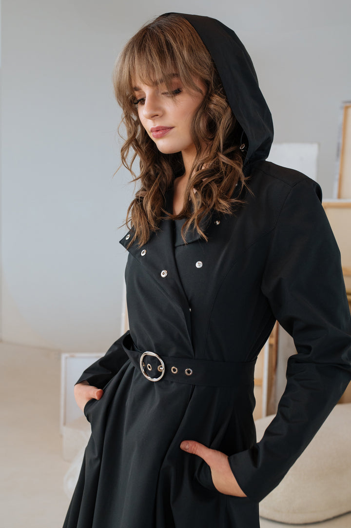 Niana | Women’s elegant double-breasted hooded trench coat