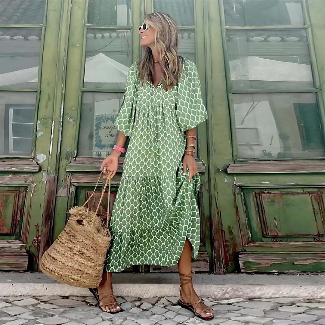Bessie | Women's high-low dress with geometric print