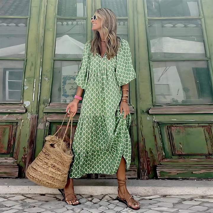 Bessie | Women's high-low dress with geometric print