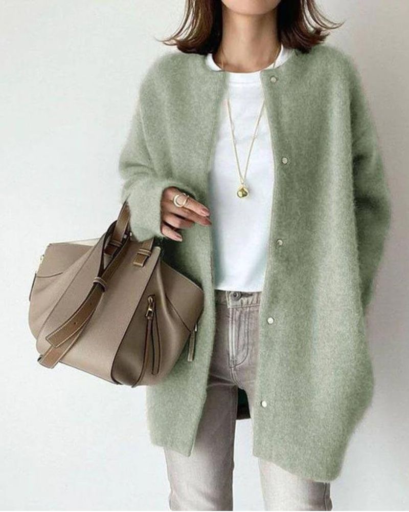 Aisling | Women's long knit cardigan with textured rib pattern