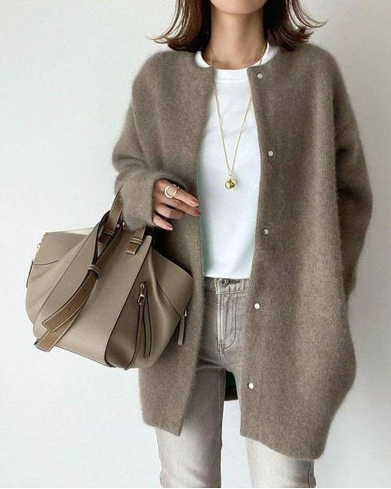 Aisling | Women's long knit cardigan with textured rib pattern