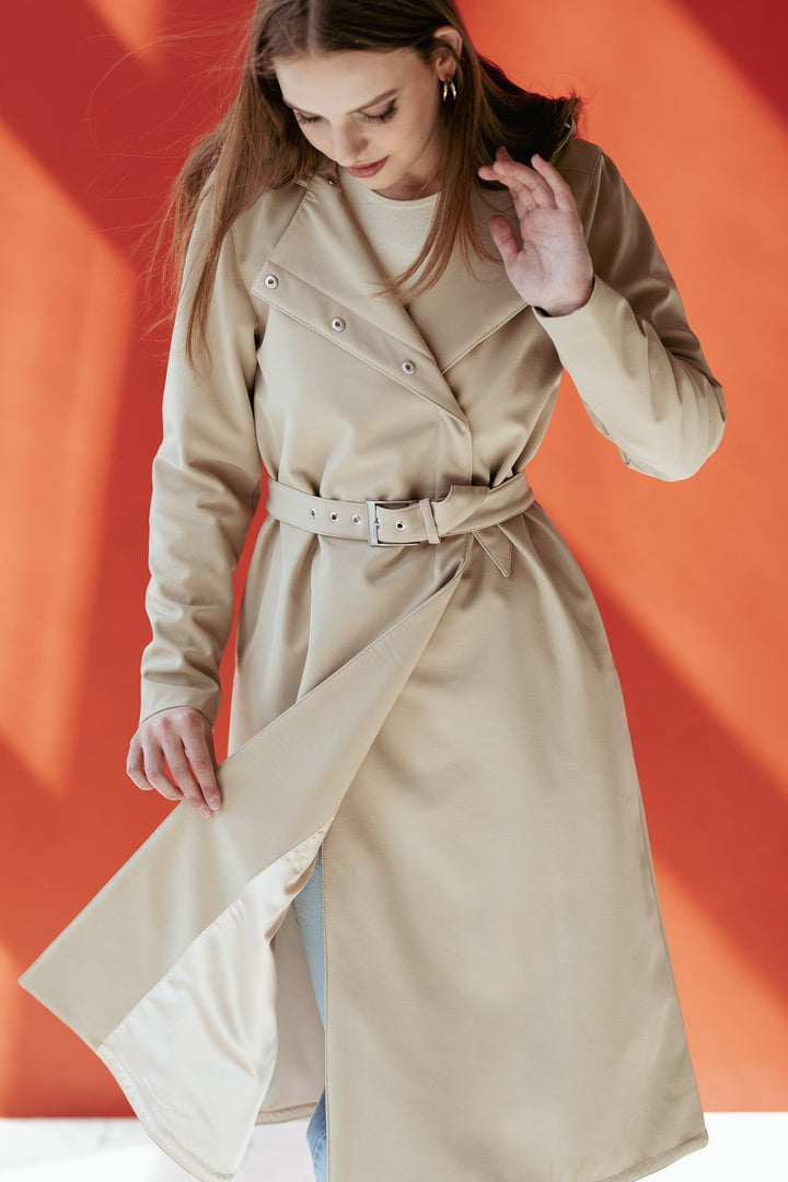 Katie | Women’s classic hooded trench coat with satin lining