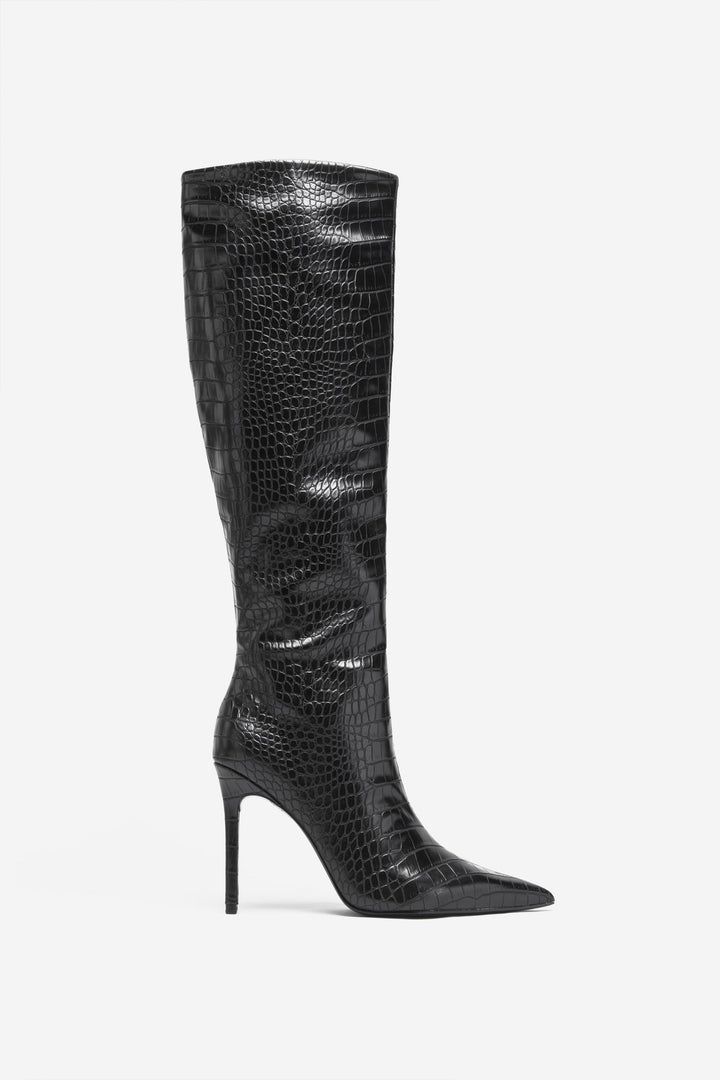 Lauren | Women’s croc-embossed patent knee-high pointed boots