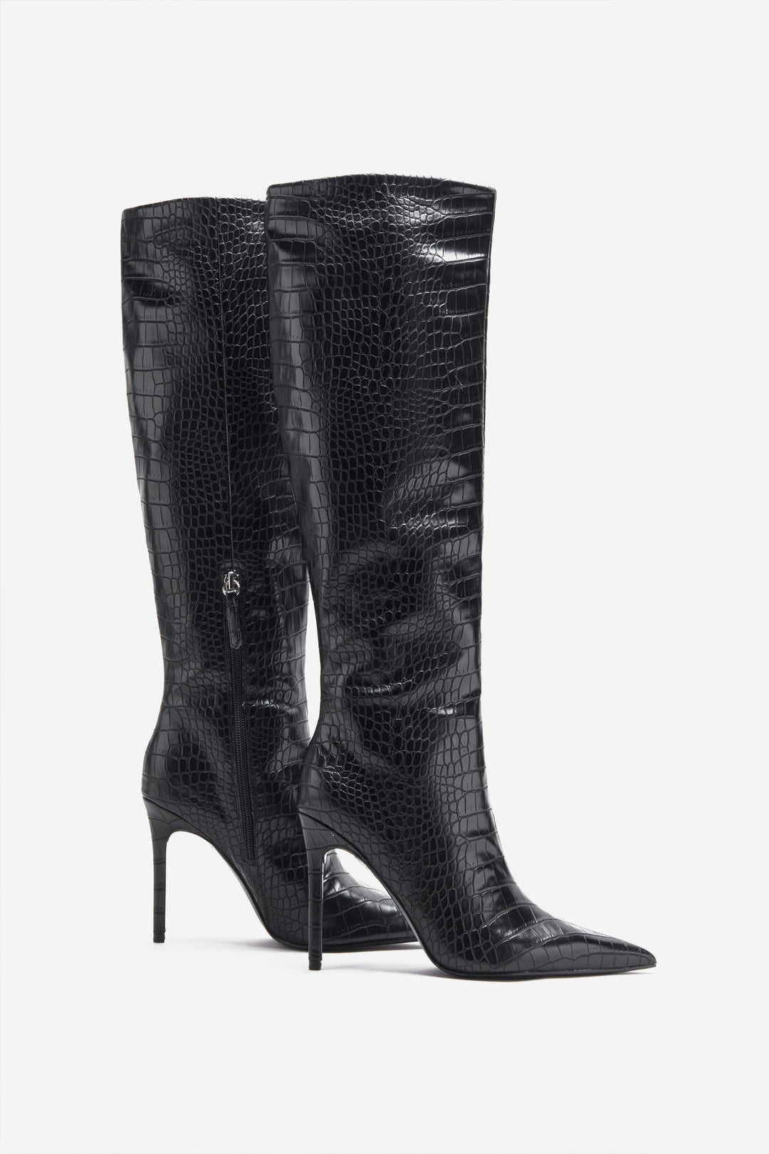 Lauren | Women’s croc-embossed patent knee-high pointed boots