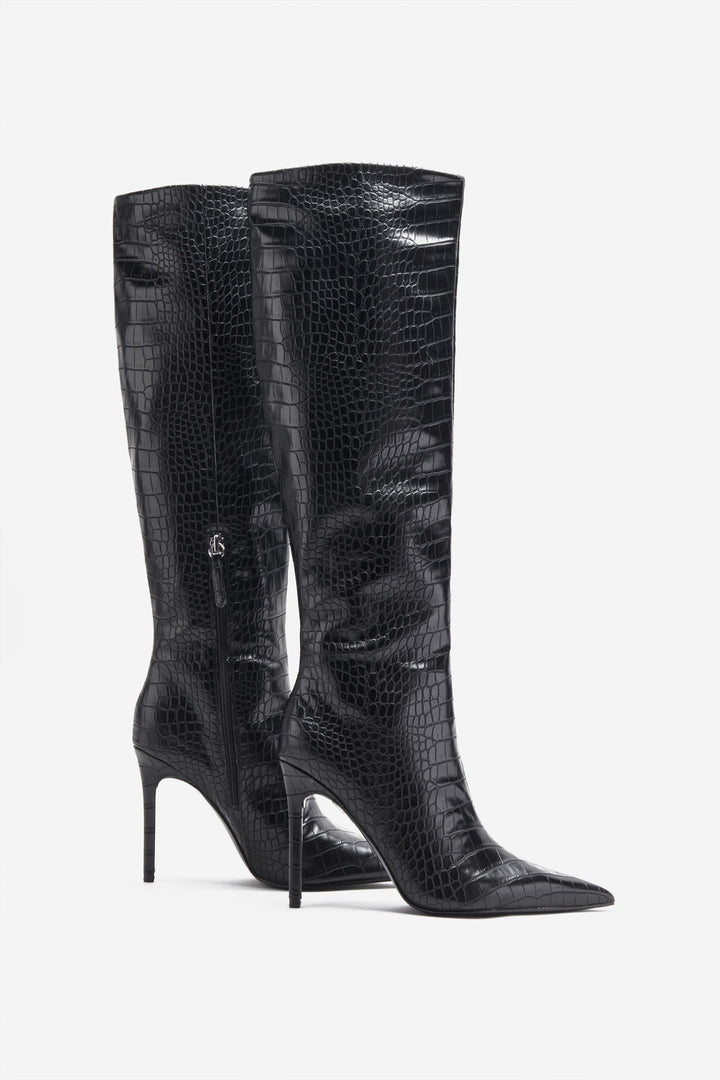 Lauren | Women’s croc-embossed patent knee-high pointed boots