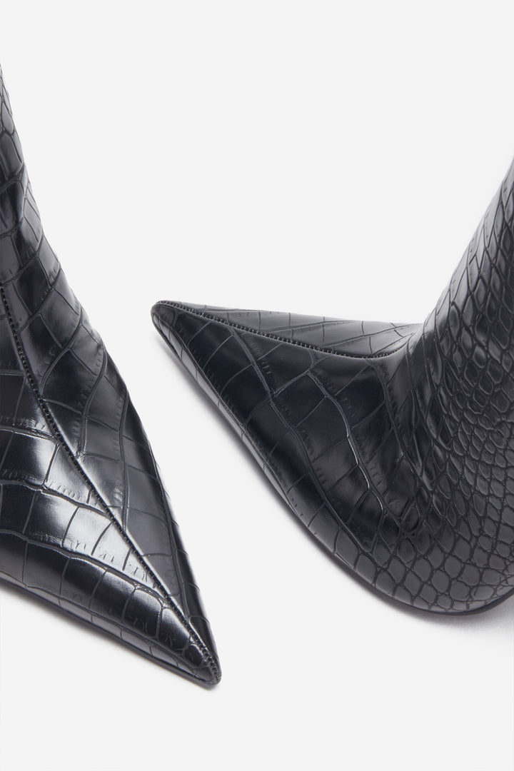 Lauren | Women’s croc-embossed patent knee-high pointed boots