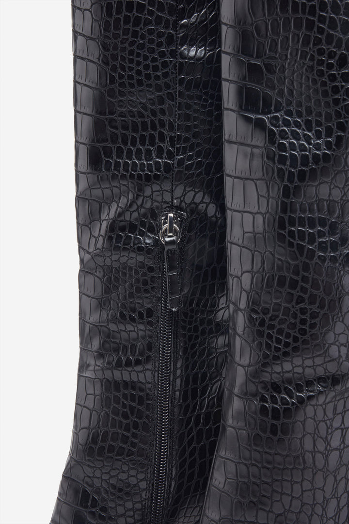 Lauren | Women’s croc-embossed patent knee-high pointed boots