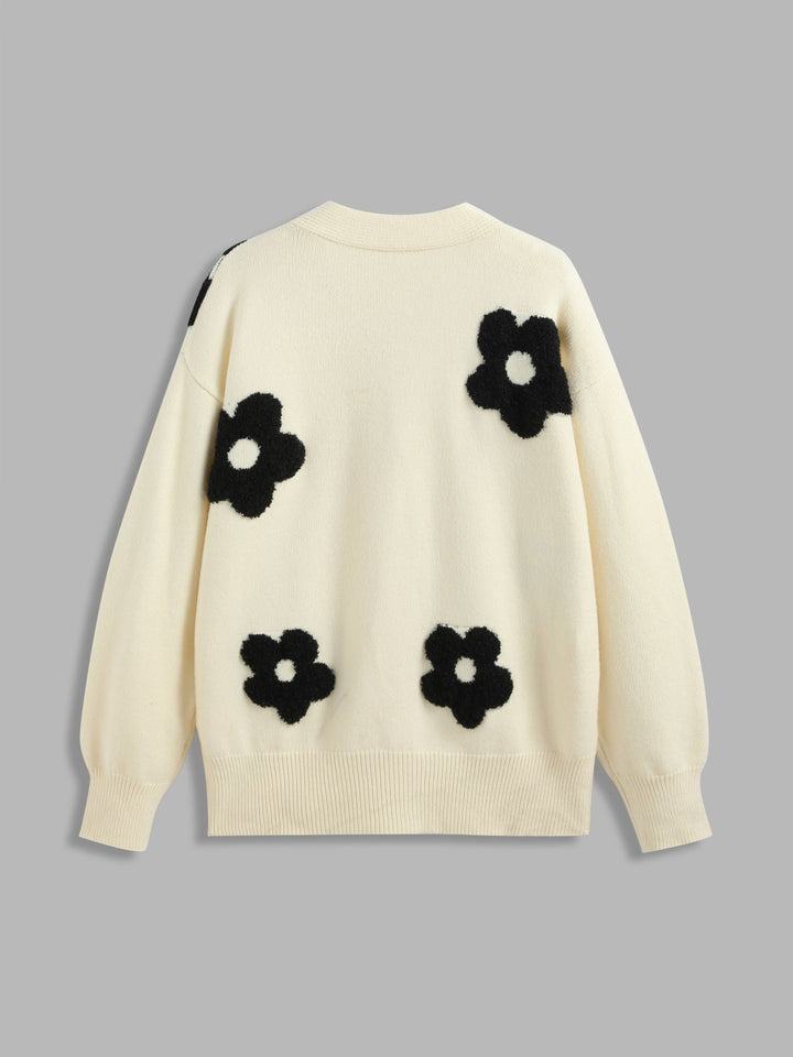 Dahlia | Women’s knit cardigan with v-neck, button front, and floral pattern