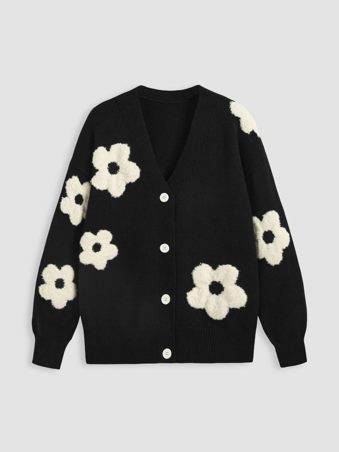 Dahlia | Women’s knit cardigan with v-neck, button front, and floral pattern