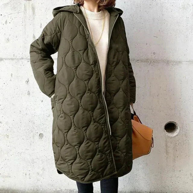 Navy | Women’s quilted longline hooded parka coat