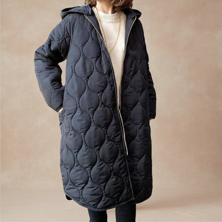 Navy | Women’s quilted longline hooded parka coat