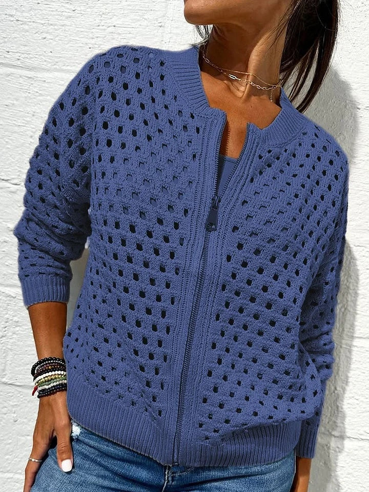 Shaina | Women’s knit zip-up cardigan with hollow detailing