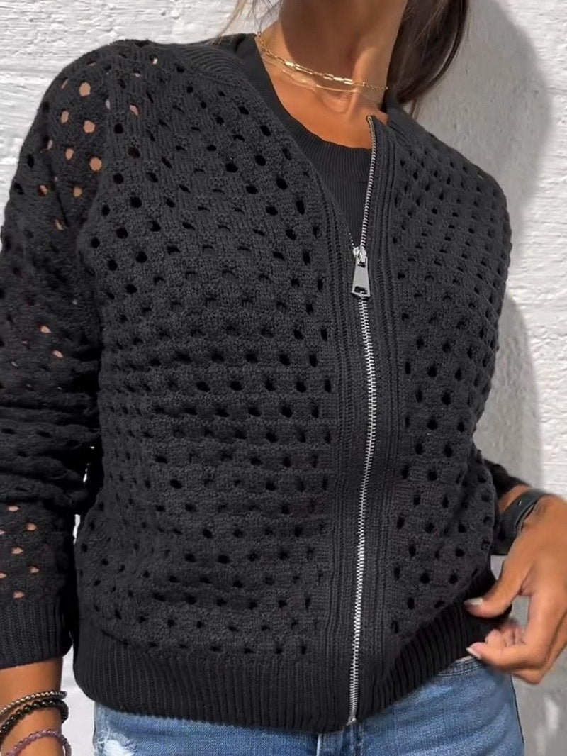 Shaina | Women’s knit zip-up cardigan with hollow detailing