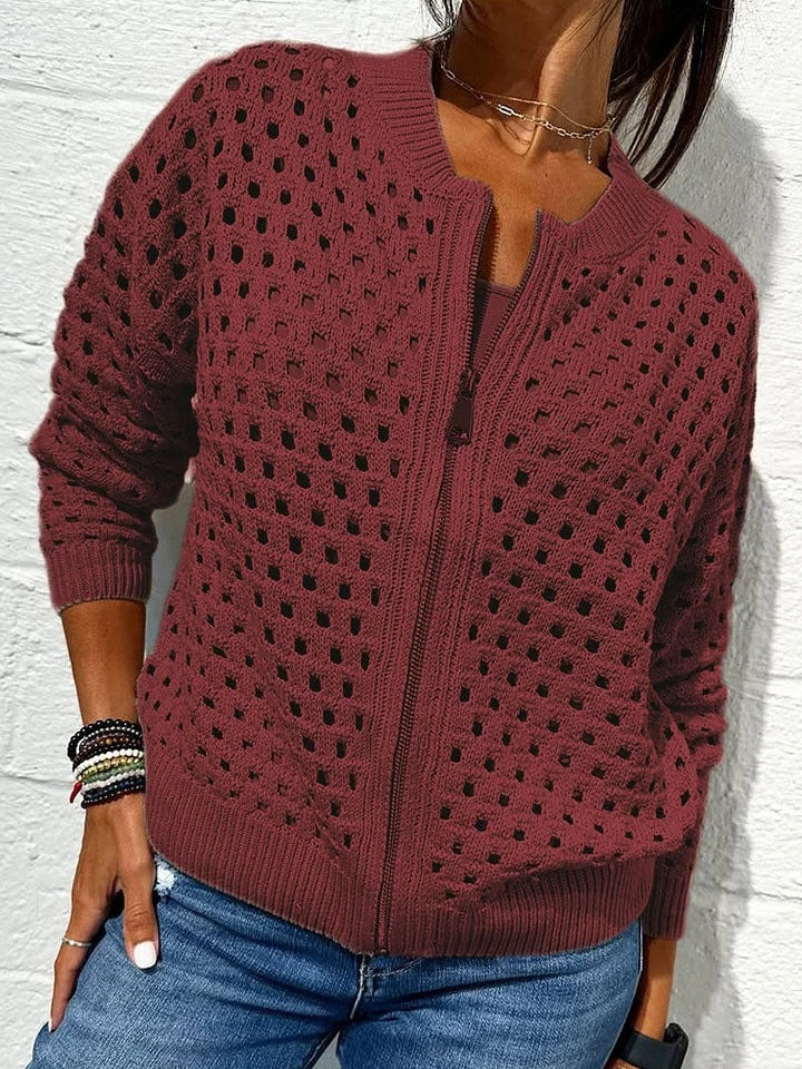 Shaina | Women’s knit zip-up cardigan with hollow detailing