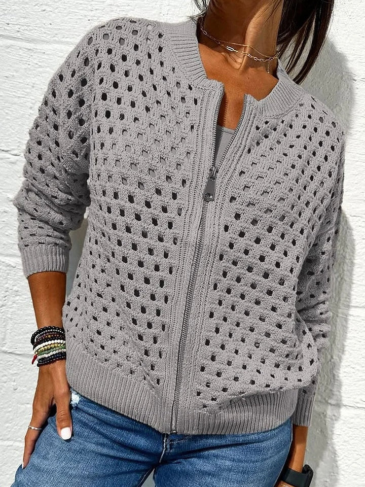 Shaina | Women’s knit zip-up cardigan with hollow detailing