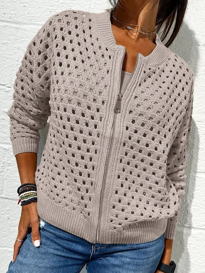 Shaina | Women’s knit zip-up cardigan with hollow detailing