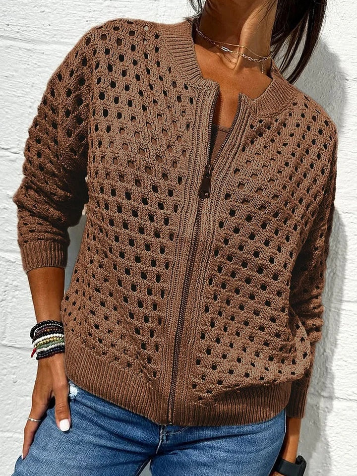 Shaina | Women’s knit zip-up cardigan with hollow detailing