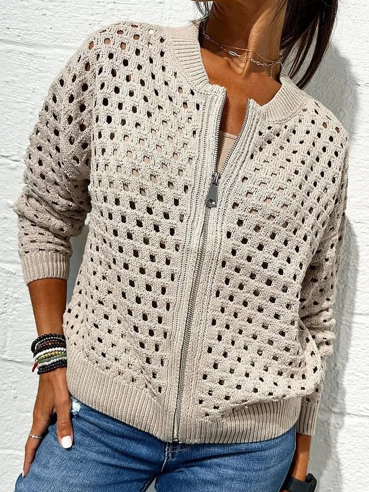 Shaina | Women’s knit zip-up cardigan with hollow detailing