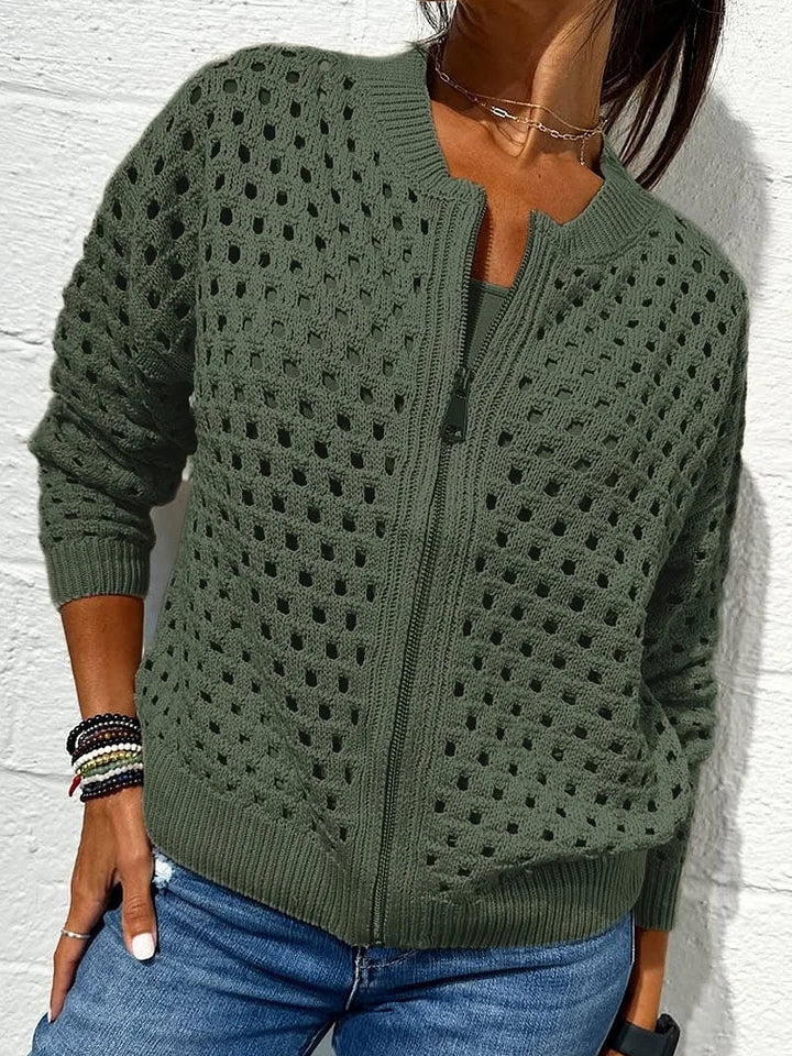 Shaina | Women’s knit zip-up cardigan with hollow detailing