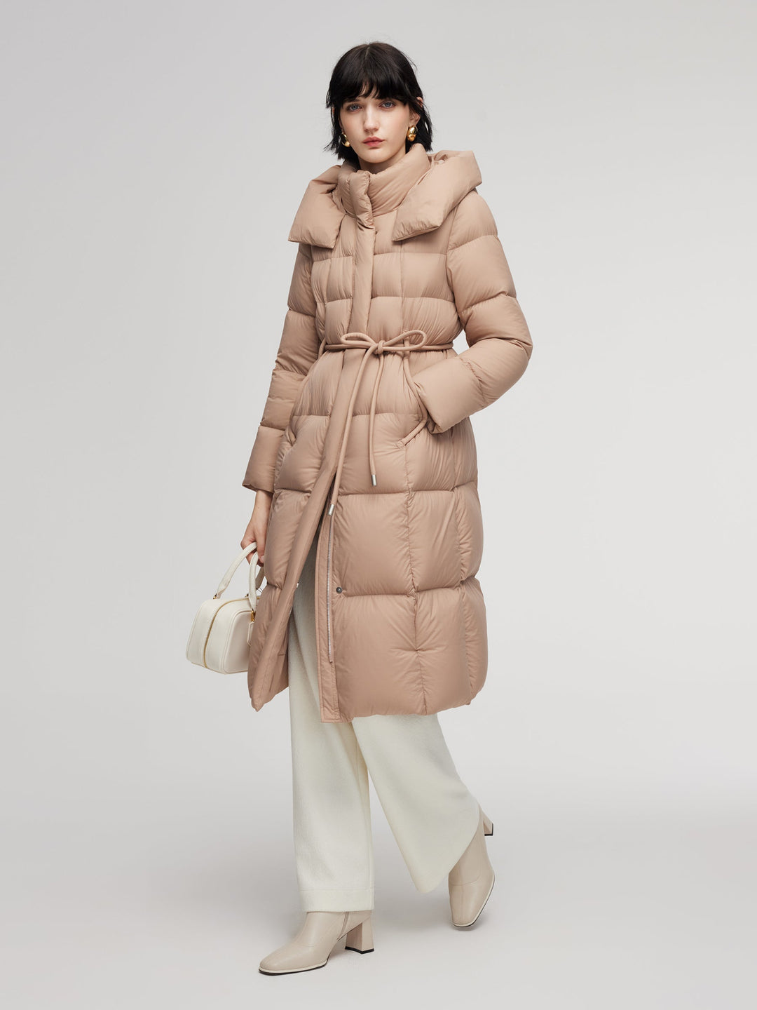 Alani | Women’s hooded long down coat with tie-string belt