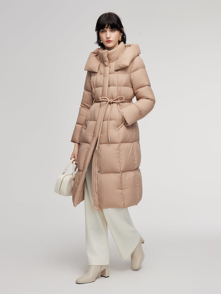 Alani | Women’s hooded long down coat with tie-string belt