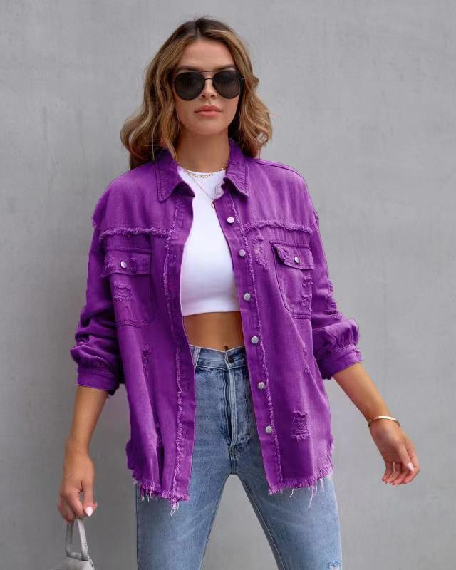 Scarlett | Women’s denim jacket with oversized fit and distressed details