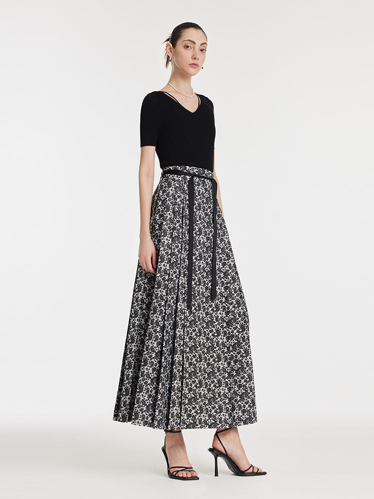 Gia | Women’s floral jacquard pleated A-line maxi skirt