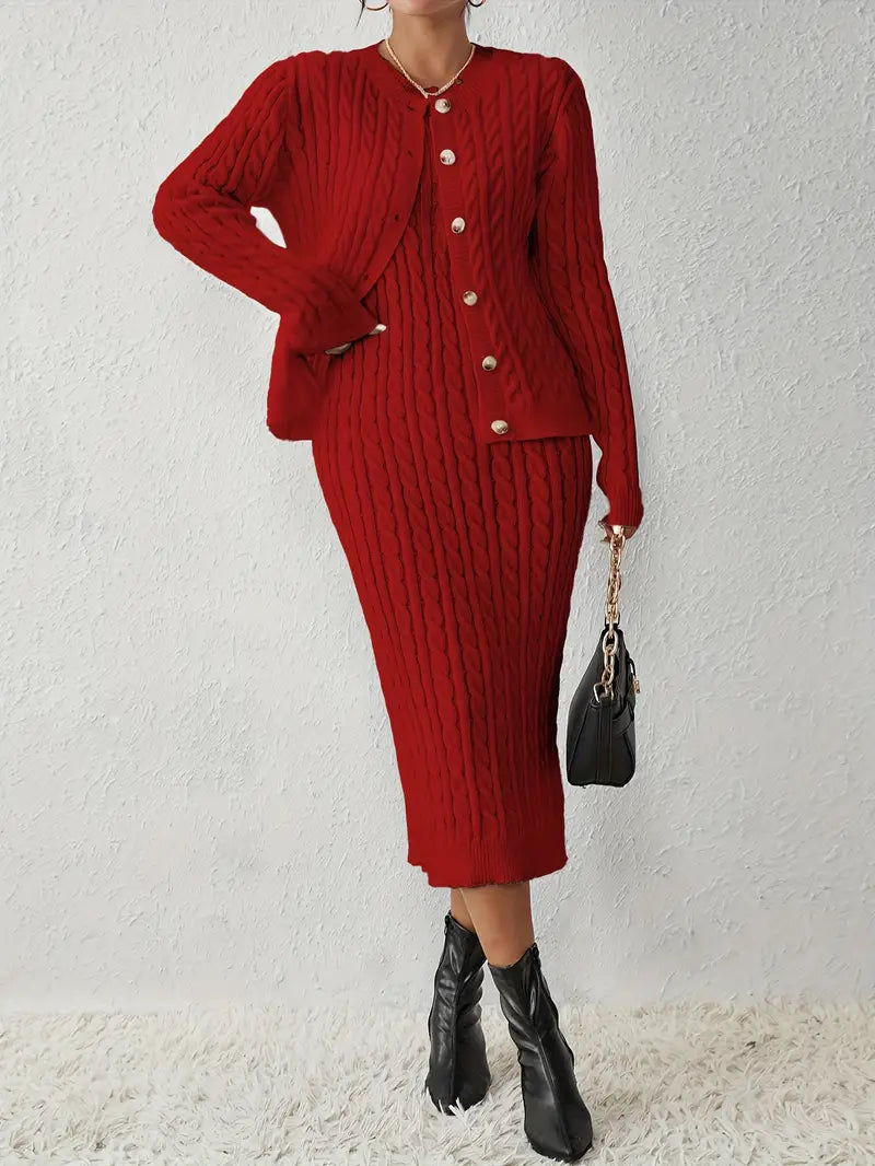 Came | Women’s two-piece knitted cardigan set with longline layer and matching top