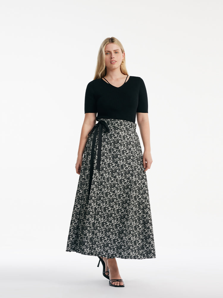 Gia | Women’s floral jacquard pleated A-line maxi skirt