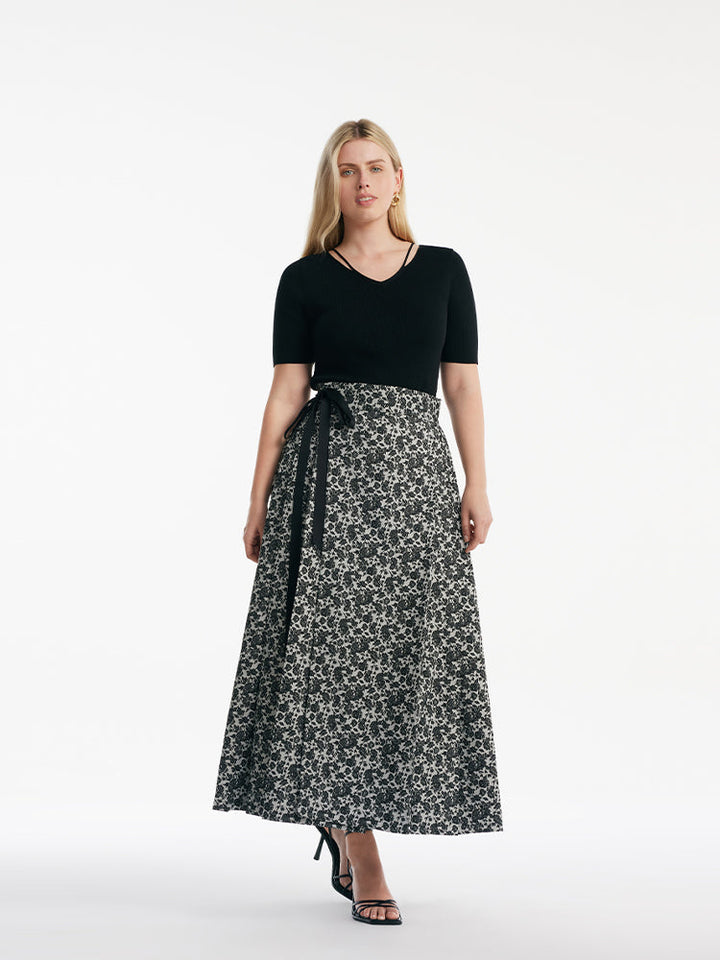 Gia | Women’s floral jacquard pleated A-line maxi skirt