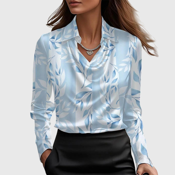 Sylvie | Blouse with pleated neckline and subtle sheen