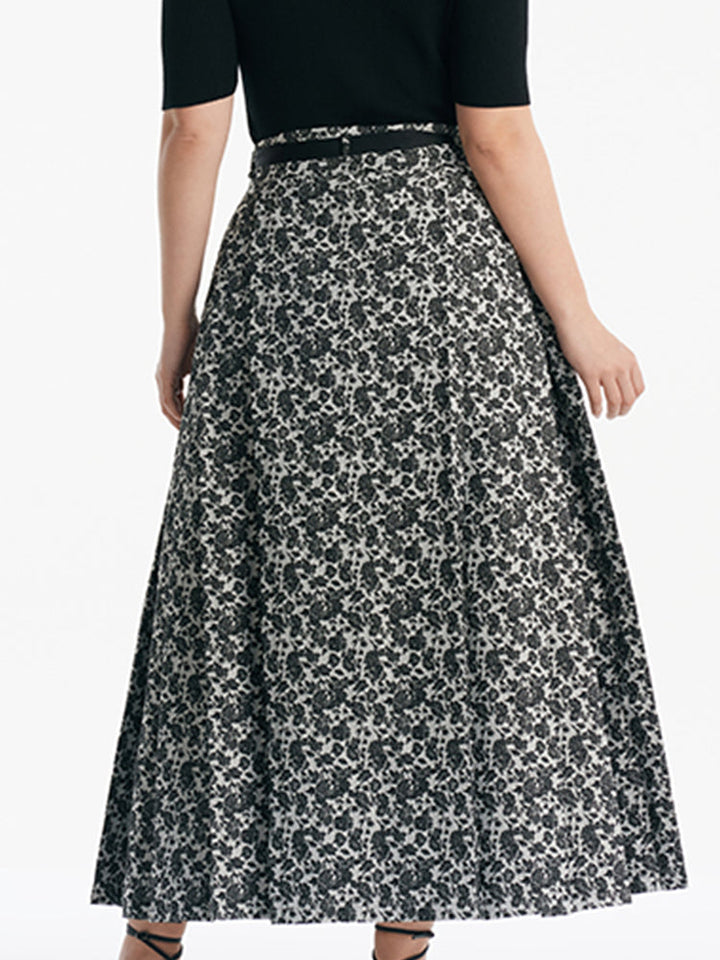 Gia | Women’s floral jacquard pleated A-line maxi skirt