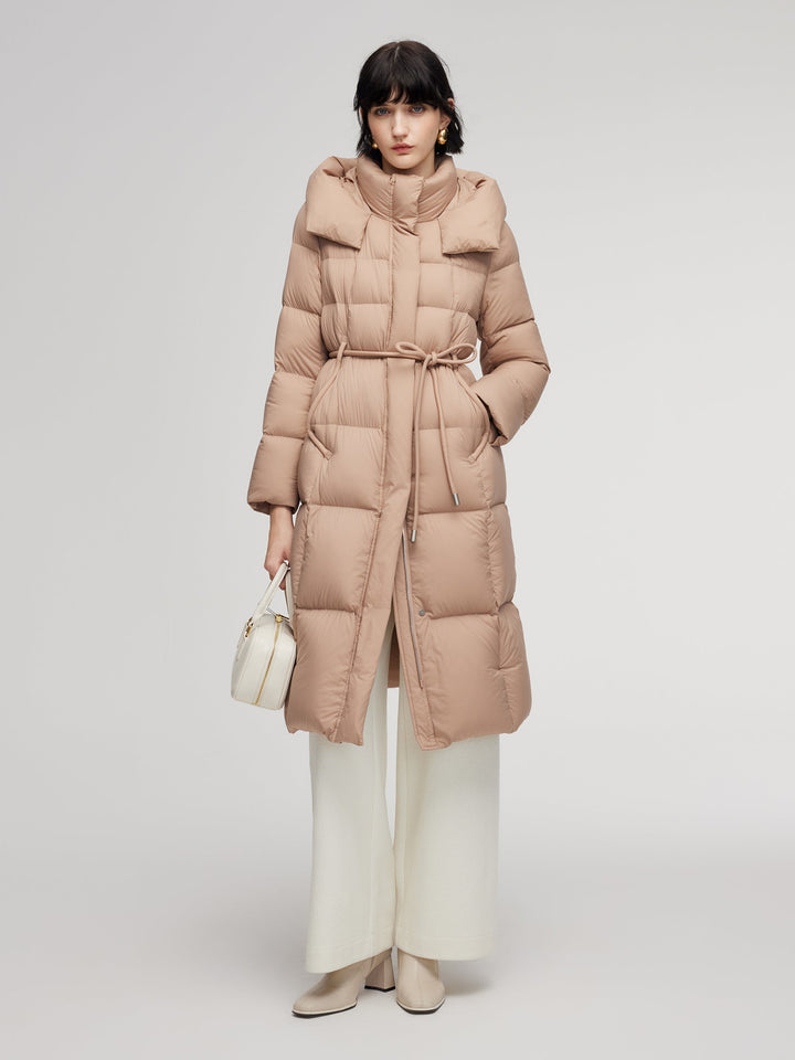 Alani | Women’s hooded long down coat with tie-string belt
