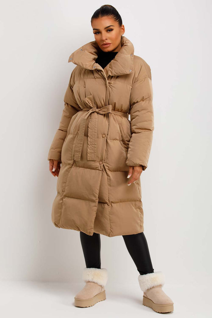 Kai | Women’s long padded puffer coat with waist belt
