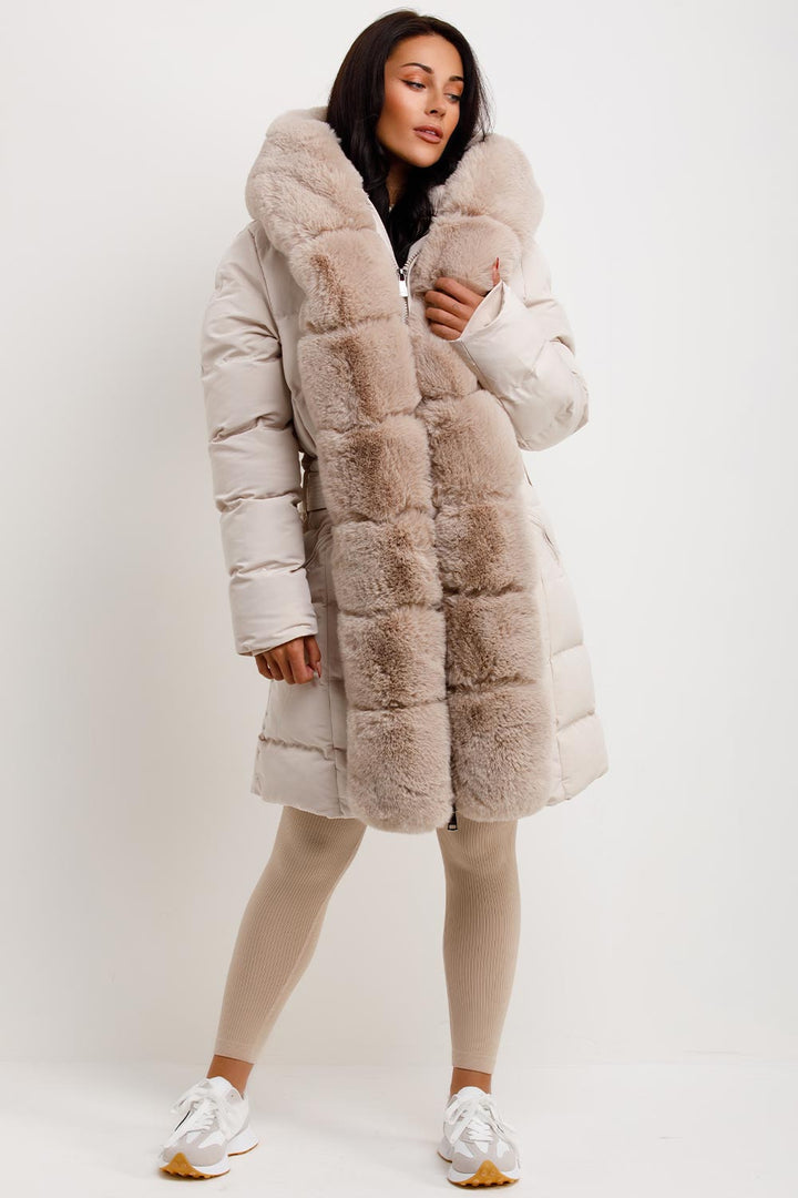 Roselyn | Women’s puffer padded coat with faux fur hood and trim