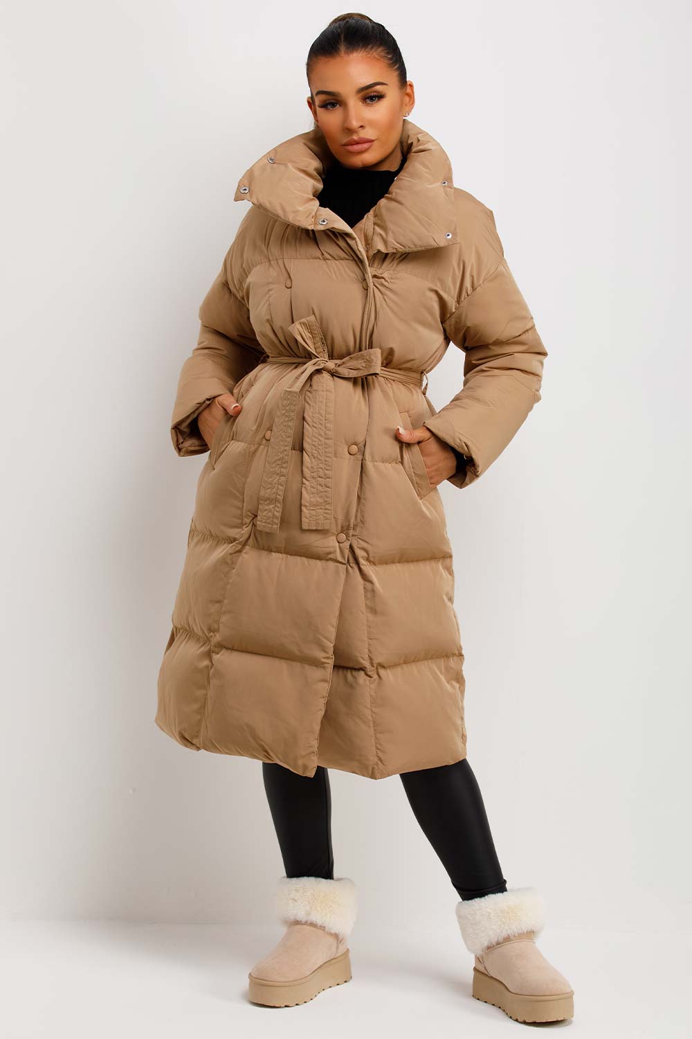Kai | Women’s long padded puffer coat with waist belt
