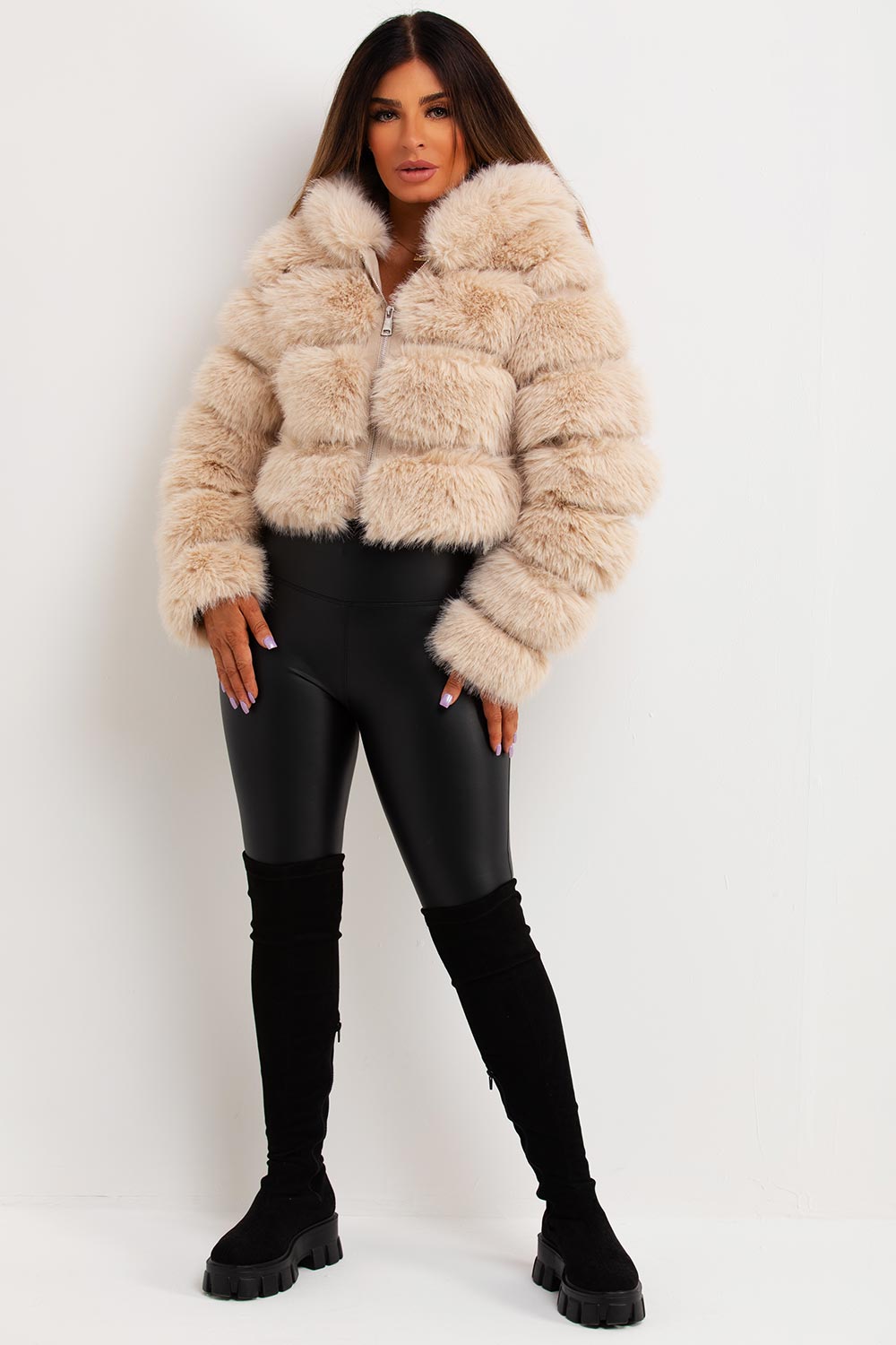 Andi | Women’s plush faux fur hooded cropped jacket