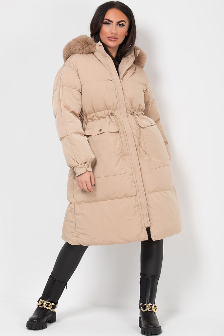 Lovisa | Women’s long puffer coat with faux fur hood
