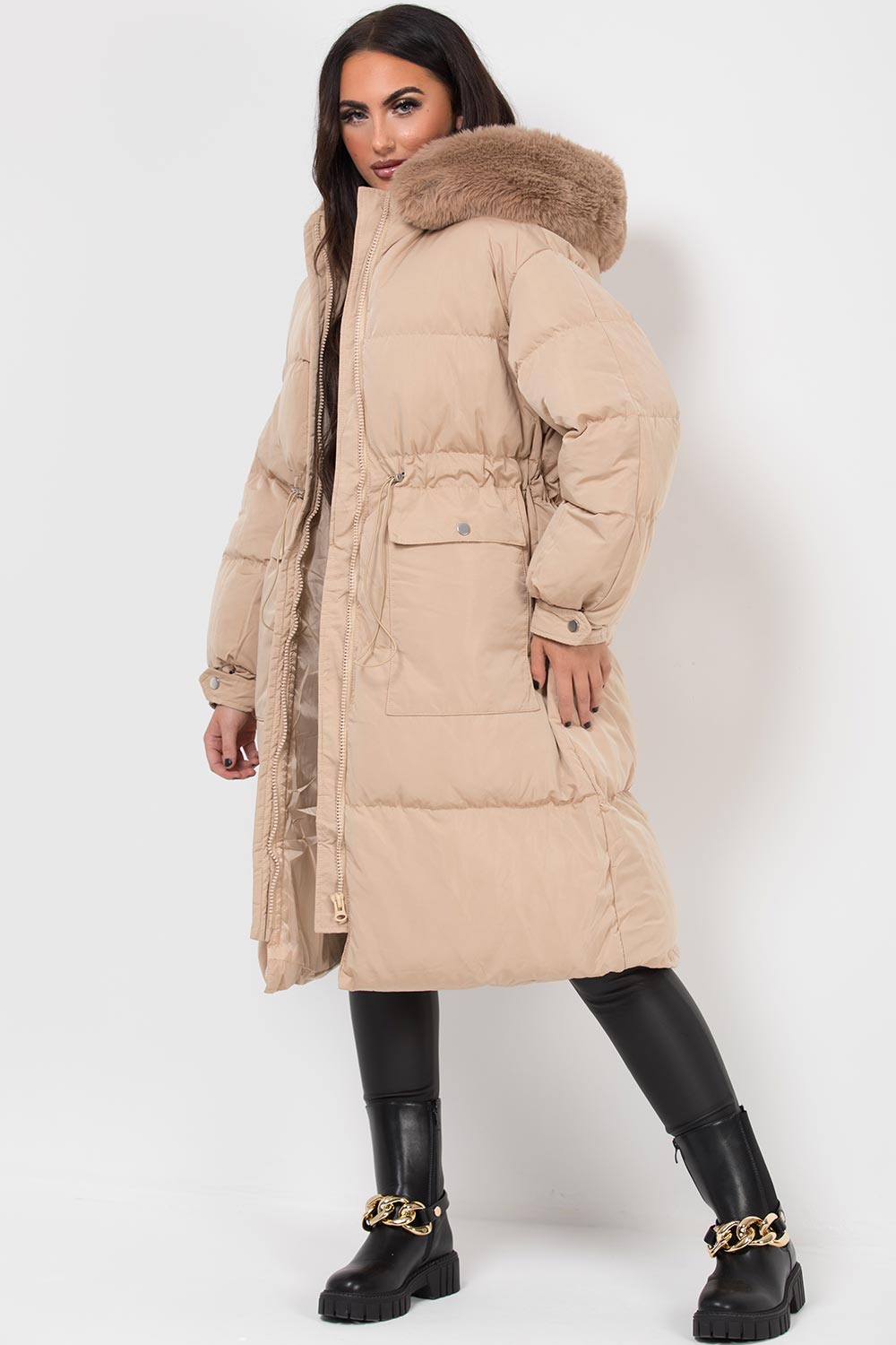 Lovisa | Women’s long puffer coat with faux fur hood