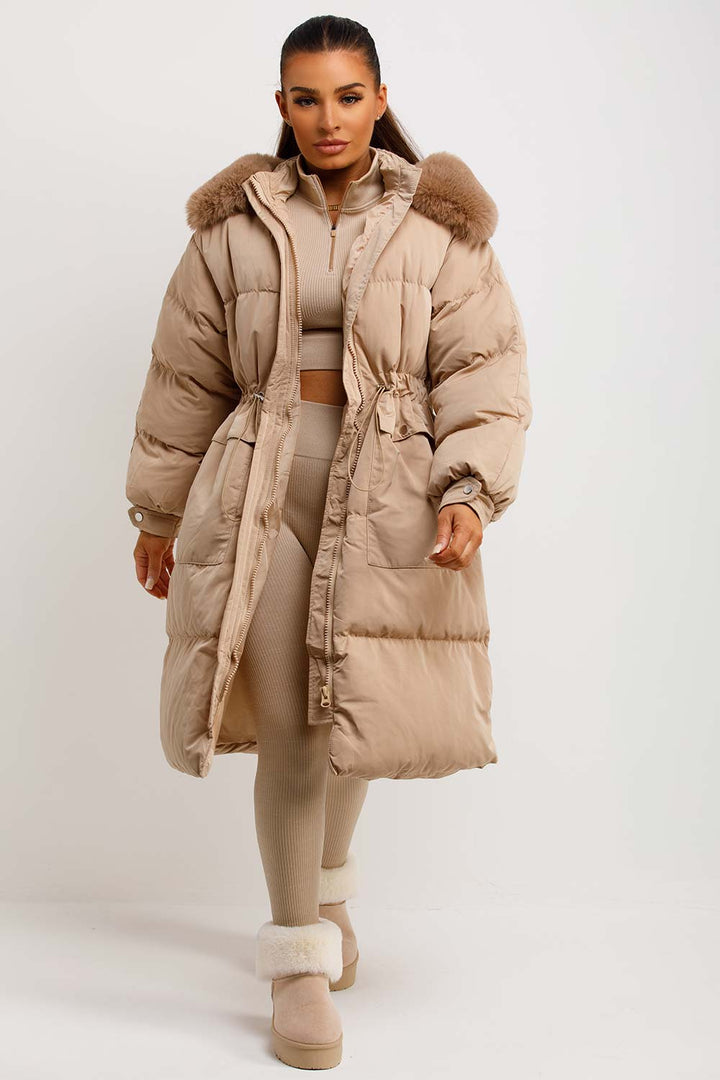 Lovisa | Women’s long puffer coat with faux fur hood