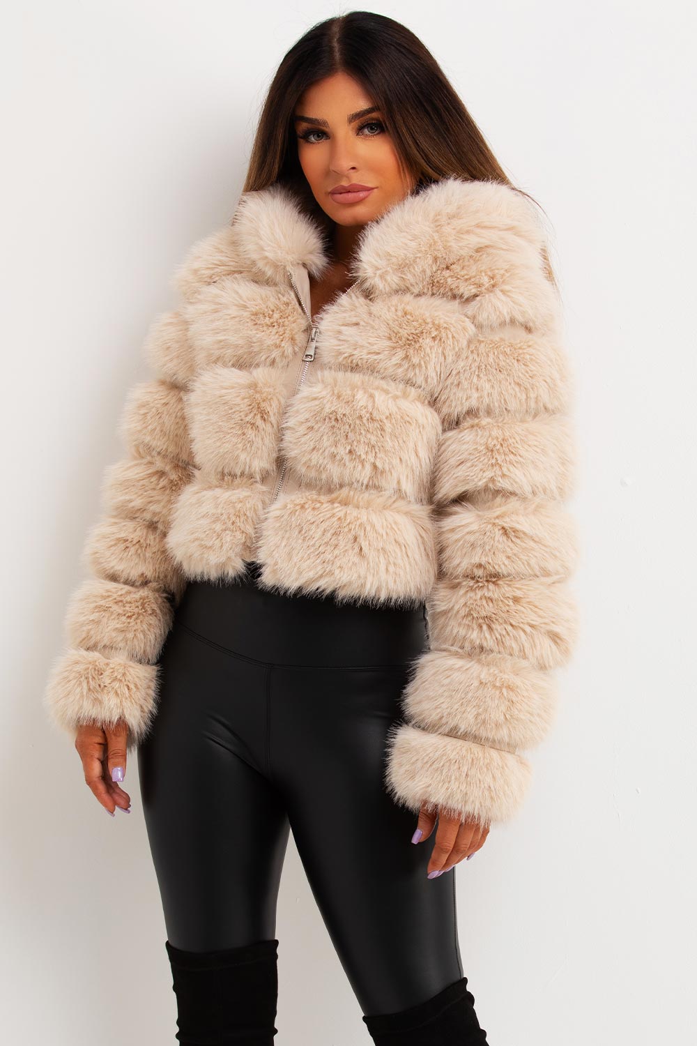 Andi | Women’s plush faux fur hooded cropped jacket