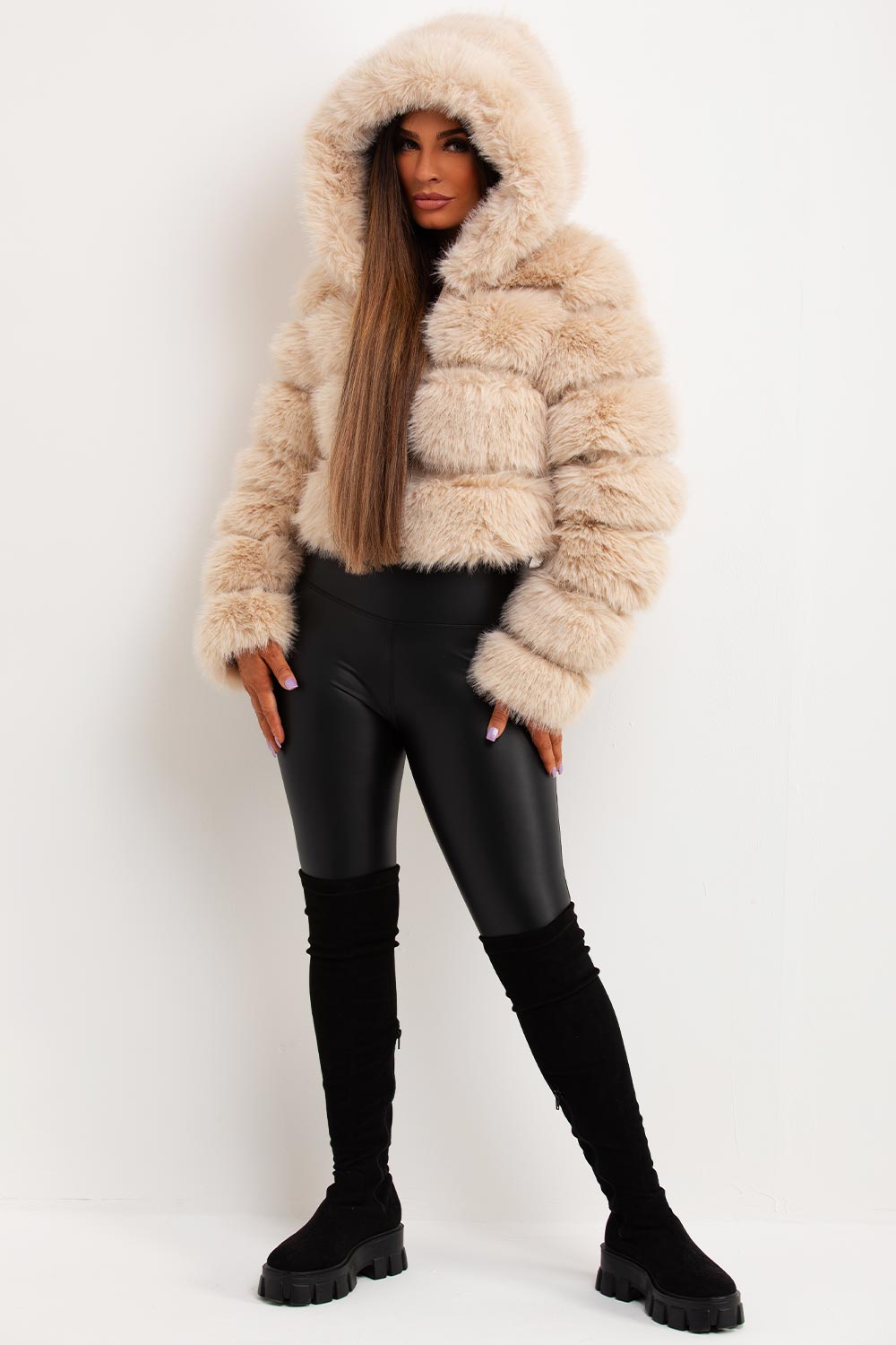 Andi | Women’s plush faux fur hooded cropped jacket