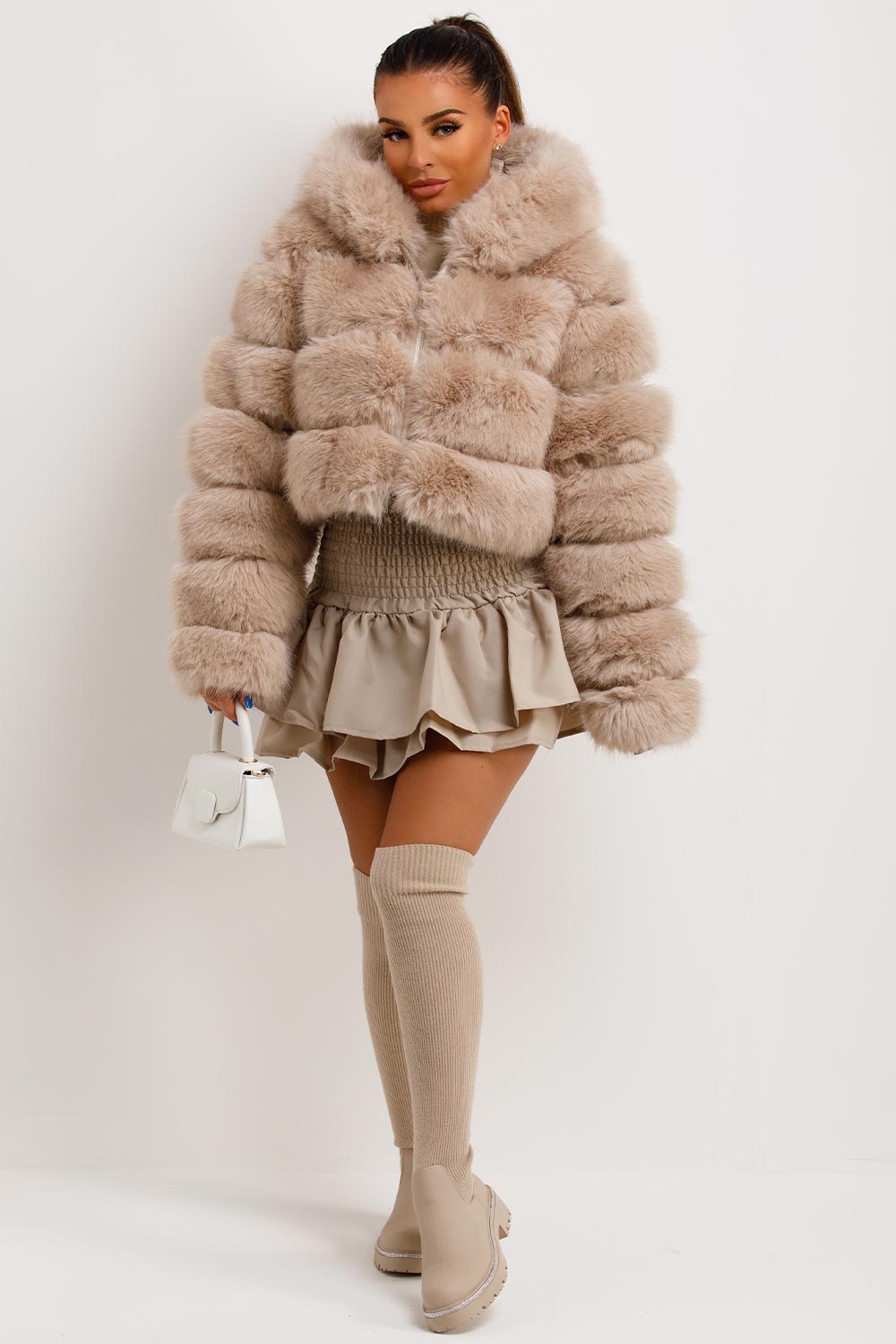 Andi | Women’s plush faux fur hooded cropped jacket