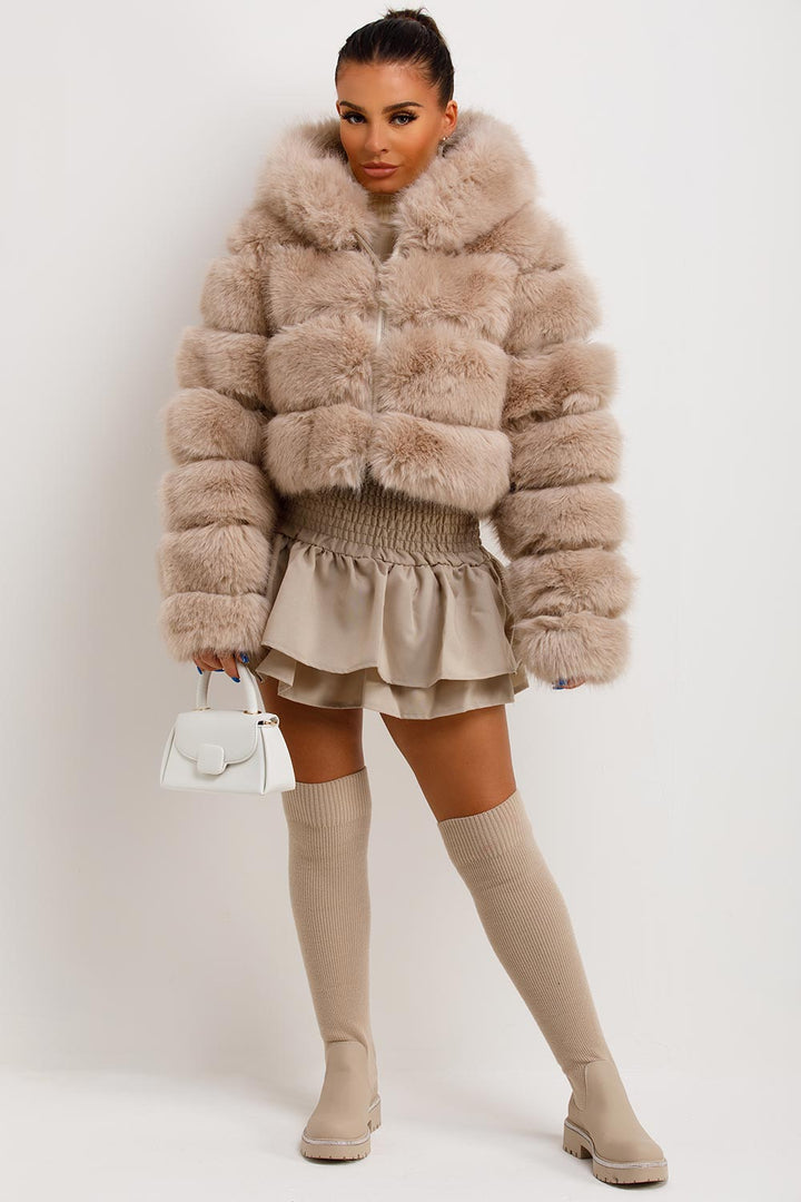 Andi | Women’s plush faux fur hooded cropped jacket