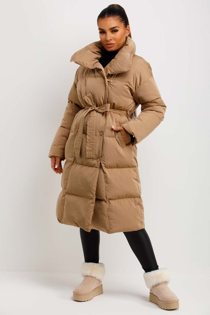 Kai | Women’s long padded puffer coat with waist belt