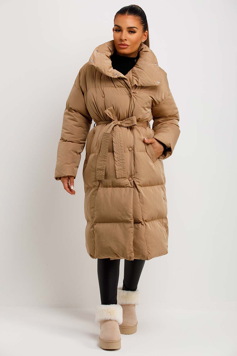 Kai | Women’s long padded puffer coat with waist belt