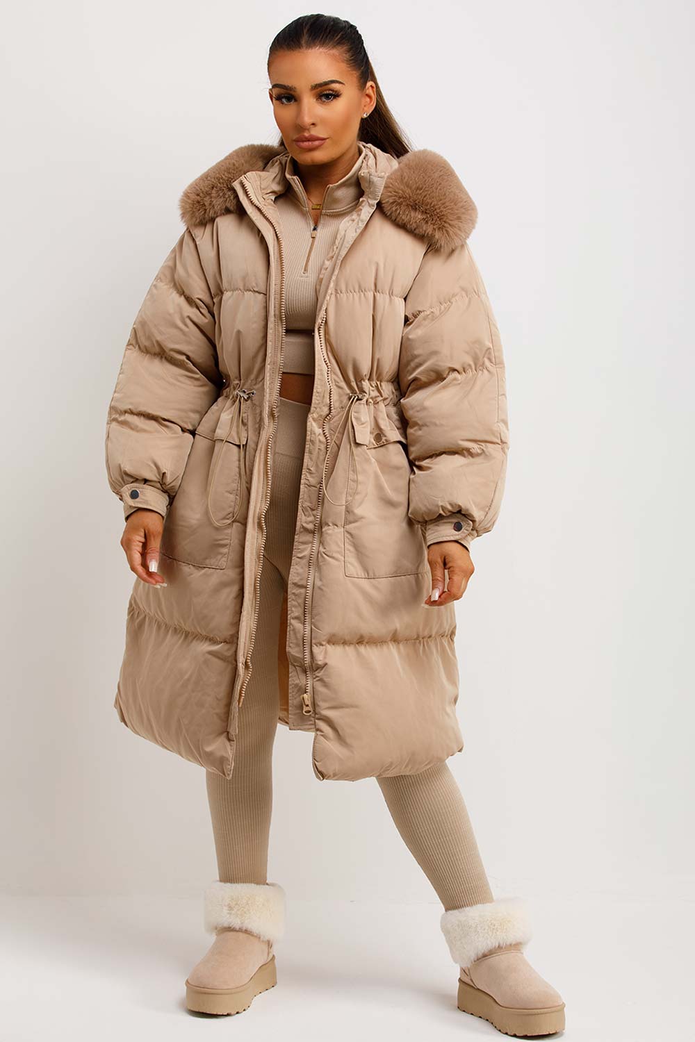 Lovisa | Women’s long puffer coat with faux fur hood