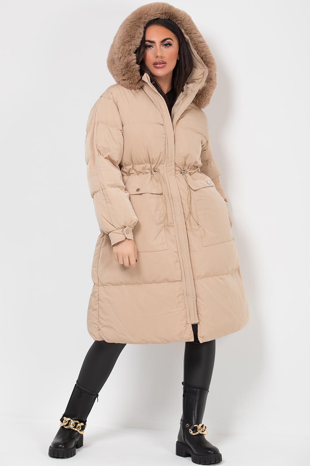 Lovisa | Women’s long puffer coat with faux fur hood