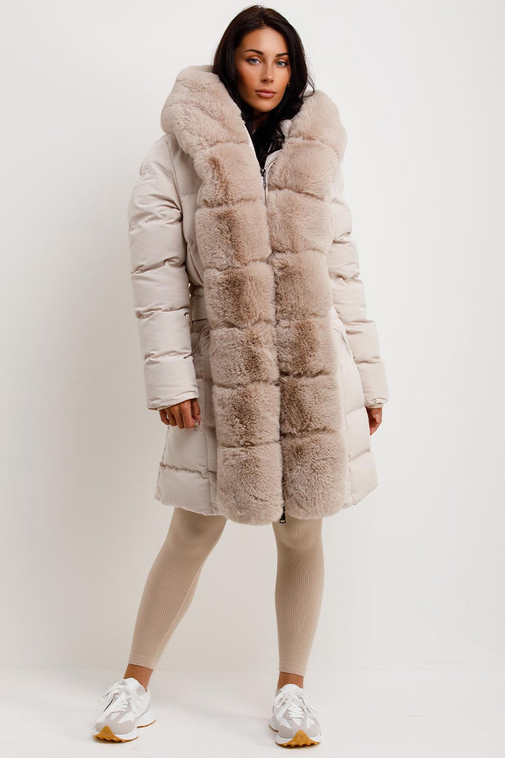 Roselyn | Women’s puffer padded coat with faux fur hood and trim