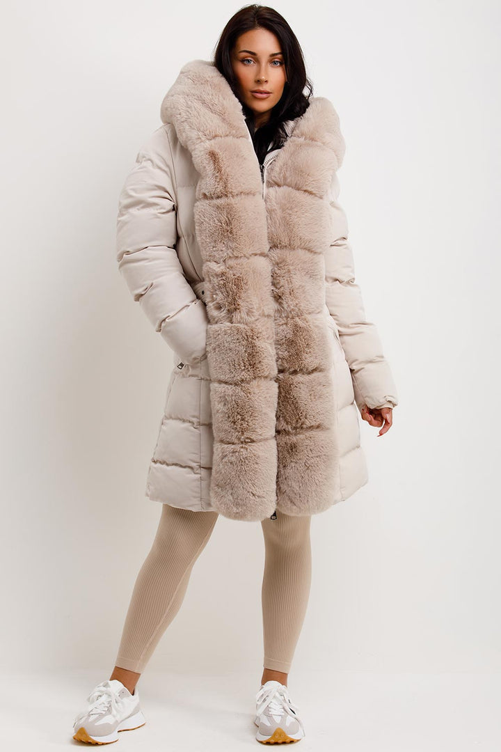 Roselyn | Women’s puffer padded coat with faux fur hood and trim